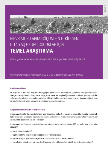Mevsimlik Tarım Göçünden Etkilenen 6-14 Yaş Grubu Çocuklar İçin Temel Araştırma