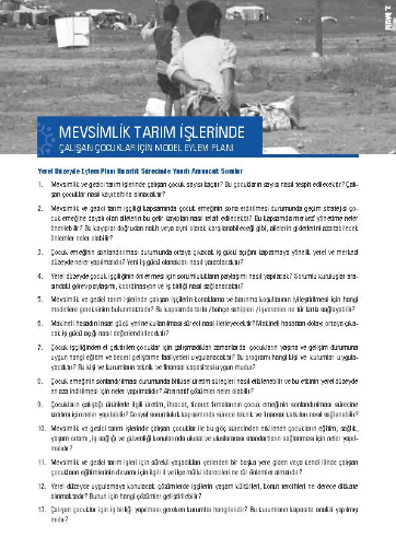 Mevsimlik Tarım İşlerinde Çalışan Çocuklar İçin Model Eylem Planı özet